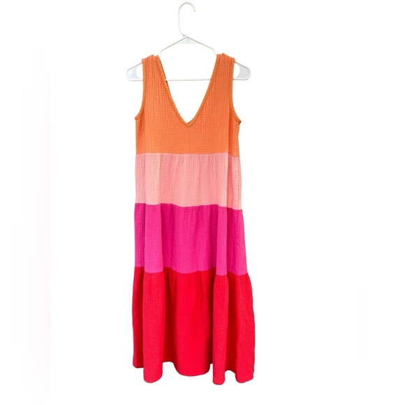 Marine Layer Corinne Double Cloth Maxi Dress - Size Small - Pink Orange - Picture 3 of 10